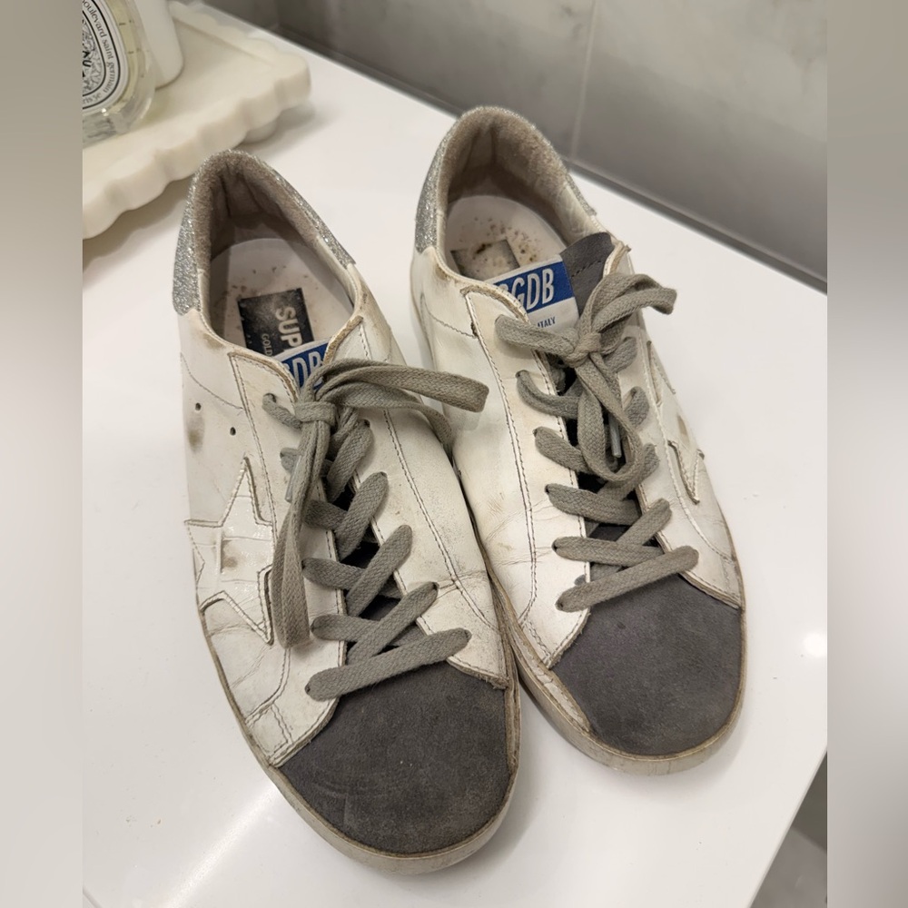 Golden Goose White and Silver Sneakers